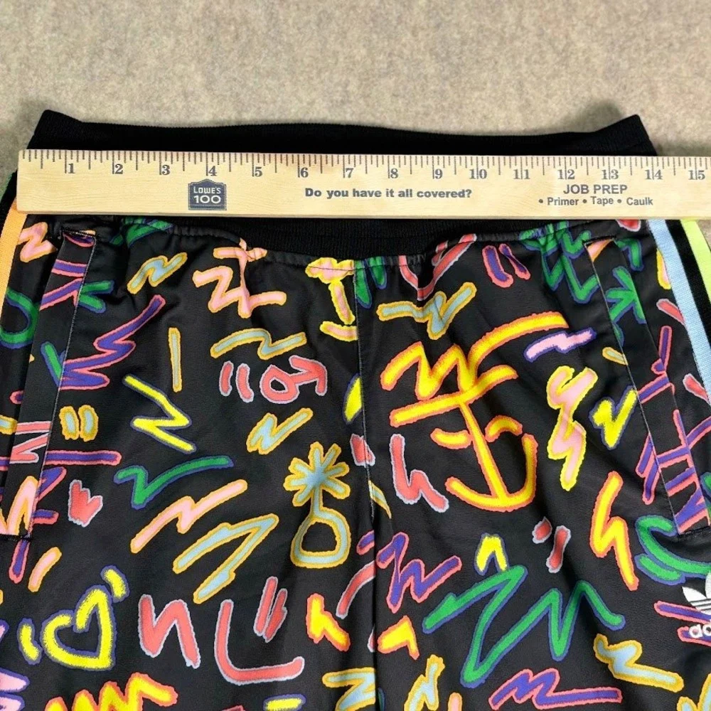 Adidas Track Pants Womens S Black Neon Graffiti Print Joggers Festival Y2K Logo - Picture 5 of 8